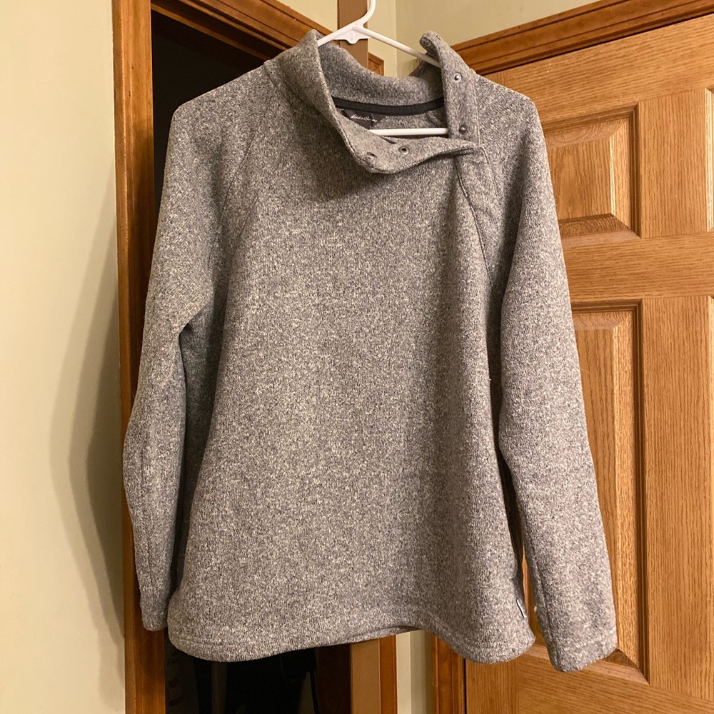 Eddie Bauer Women's Gray Cozy Funnel Neck Sweater